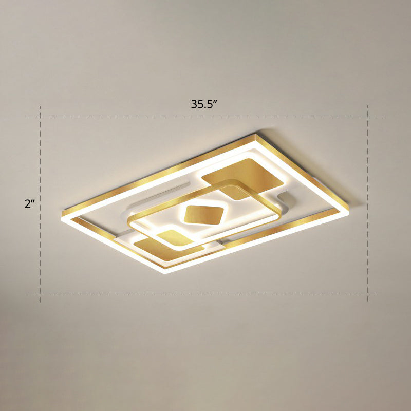 Modern LED Gold Rectangular Flush Mount Ceiling Light with Acrylic Shade