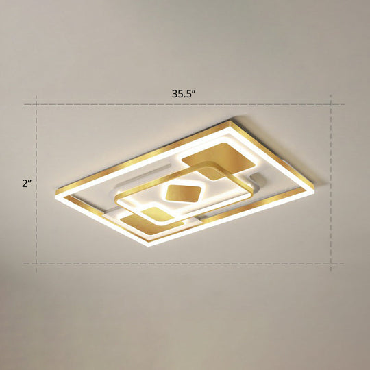 Modern LED Gold Rectangular Flush Mount Ceiling Light with Acrylic Shade