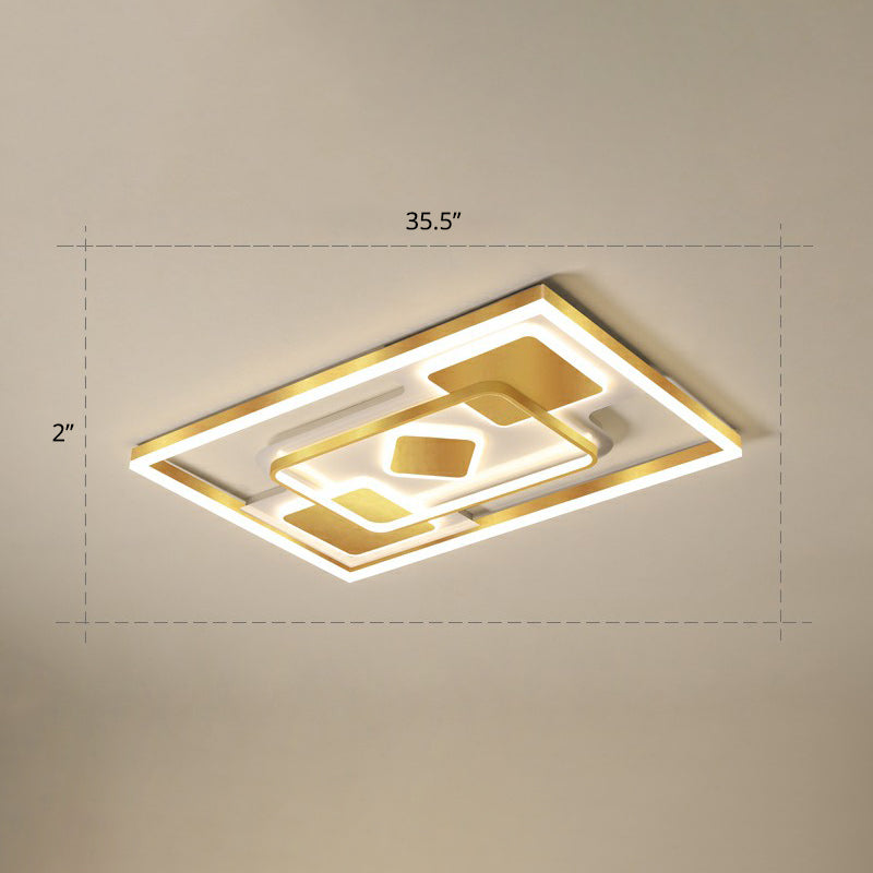 Modern LED Gold Rectangular Flush Mount Ceiling Light with Acrylic Shade