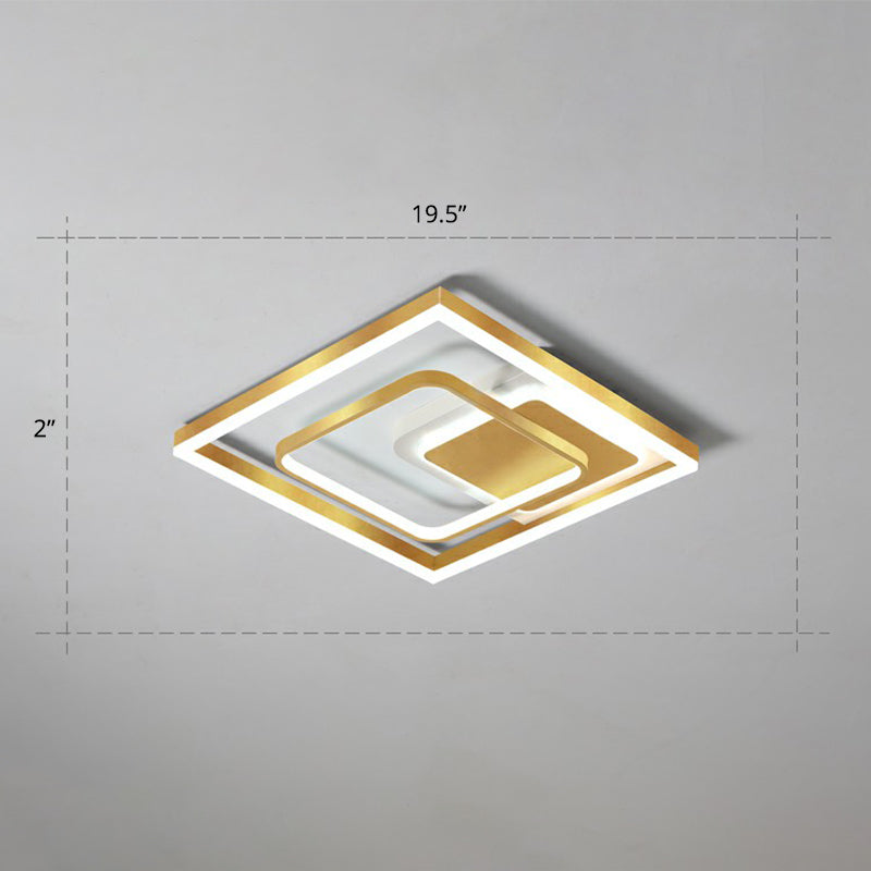 Modern LED Gold Rectangular Flush Mount Ceiling Light with Acrylic Shade