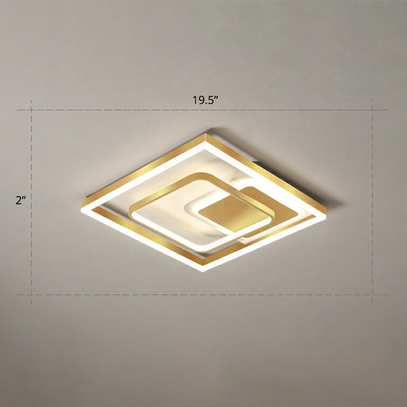 Modern LED Gold Rectangular Flush Mount Ceiling Light with Acrylic Shade