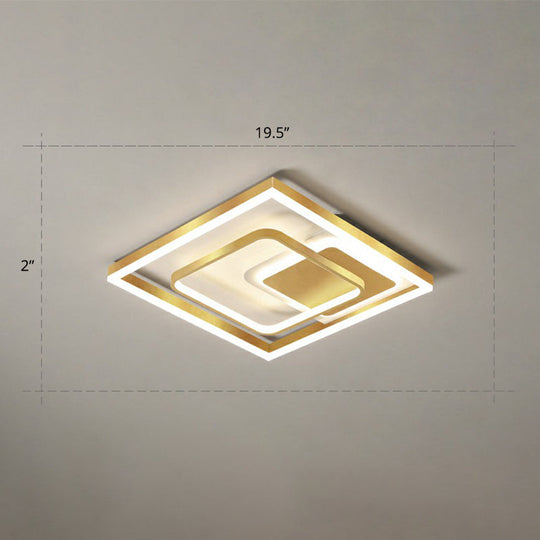 Modern LED Gold Rectangular Flush Mount Ceiling Light with Acrylic Shade