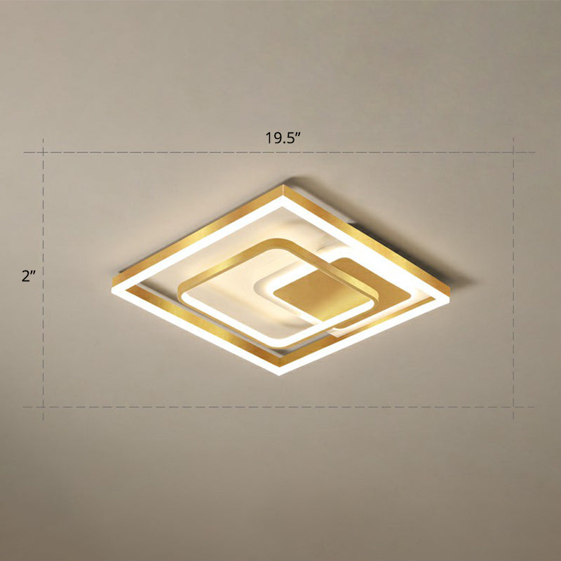 Modern LED Gold Rectangular Flush Mount Ceiling Light with Acrylic Shade