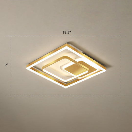 Modern LED Gold Rectangular Flush Mount Ceiling Light with Acrylic Shade