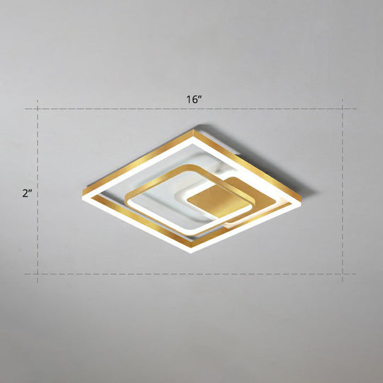 Modern LED Gold Rectangular Flush Mount Ceiling Light with Acrylic Shade