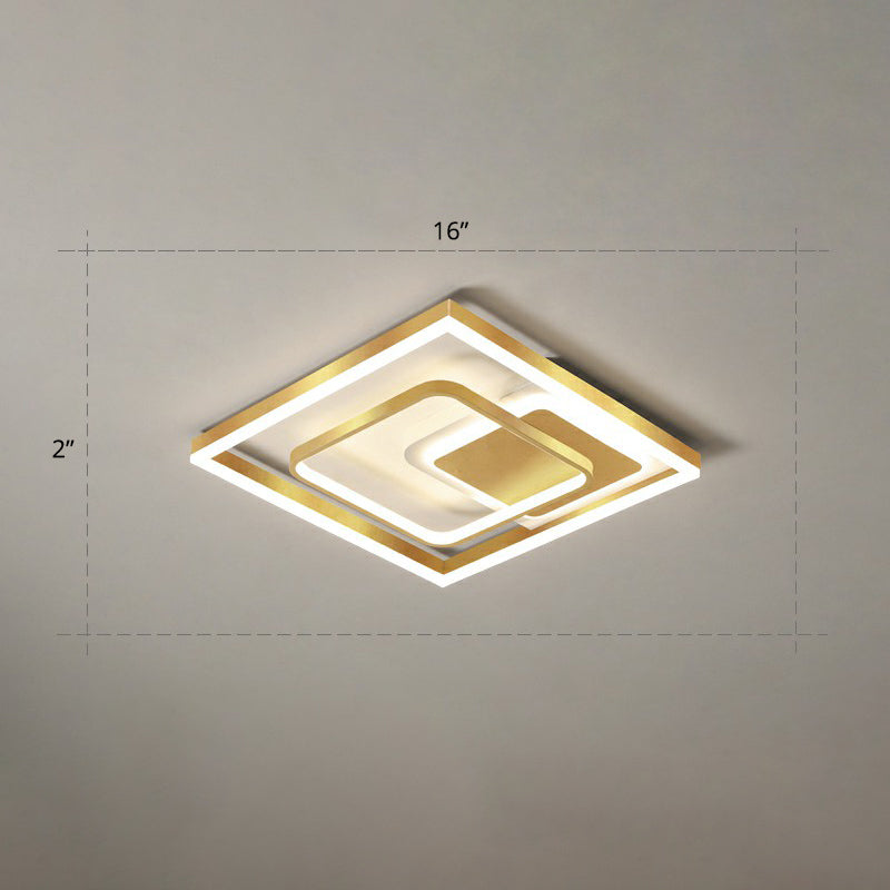 Modern LED Gold Rectangular Flush Mount Ceiling Light with Acrylic Shade