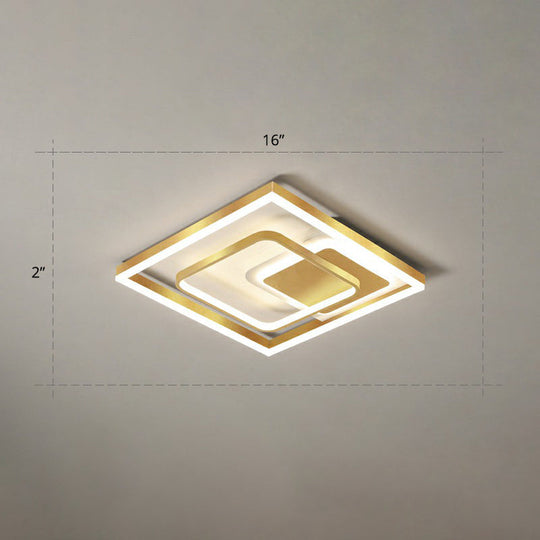 Modern LED Gold Rectangular Flush Mount Ceiling Light with Acrylic Shade