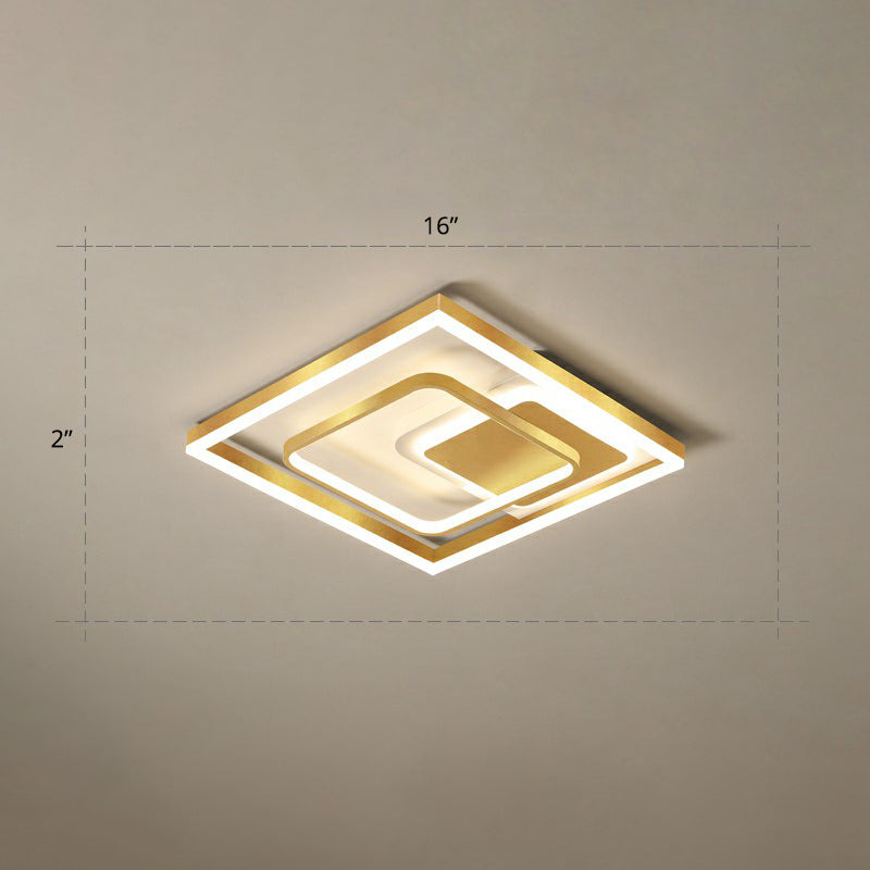 Modern LED Gold Rectangular Flush Mount Ceiling Light with Acrylic Shade