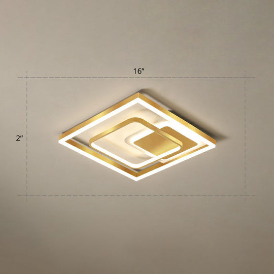 Modern Led Gold Rectangular Flush Mount Ceiling Light With Acrylic Shade / 16 Warm