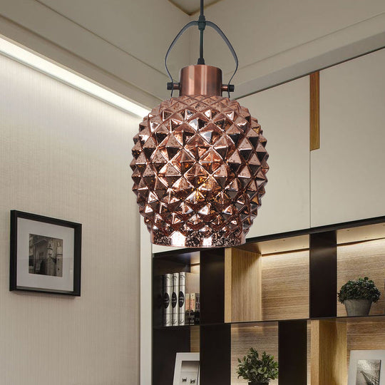 Pineapple Pendant Lighting: Colonial Copper/Chrome/Gold Glass Hanging Light Fixture For Bedroom