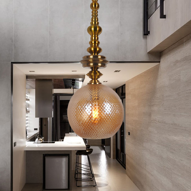Traditional Glass Ball Pendant Light For Hallway Amber
