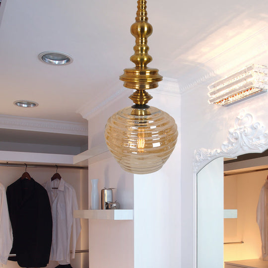 Silver/Amber Glass Modernism Cup Hanging Light - 1 Head Ceiling Suspension Lamp For Living Room