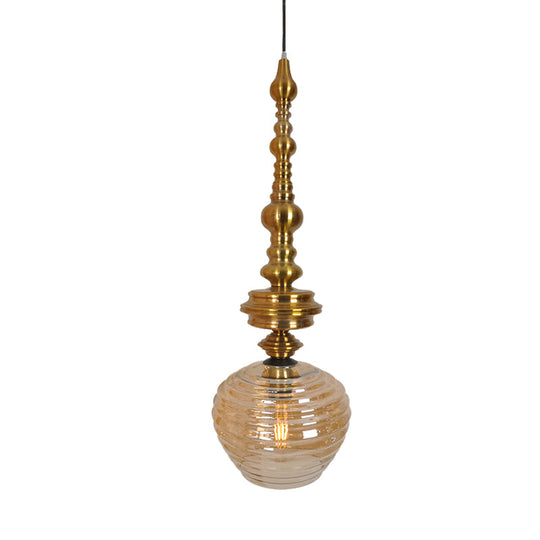Silver/Amber Glass Modernism Cup Hanging Light - 1 Head Ceiling Suspension Lamp For Living Room