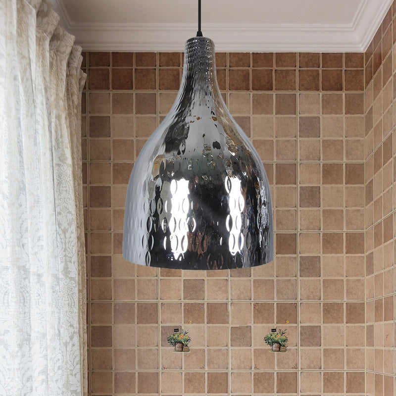 Modern Chrome And Amber Glass Jar Pendant Light For Bedroom