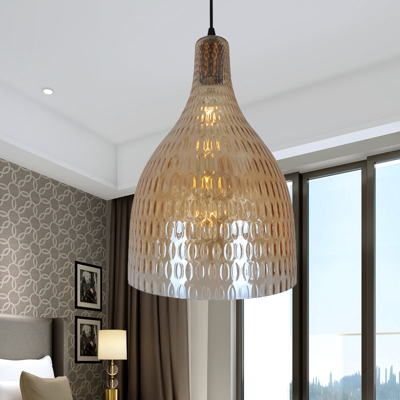 Modern Chrome And Amber Glass Jar Pendant Light For Bedroom