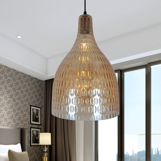 Modern Chrome And Amber Glass Jar Pendant Light For Bedroom