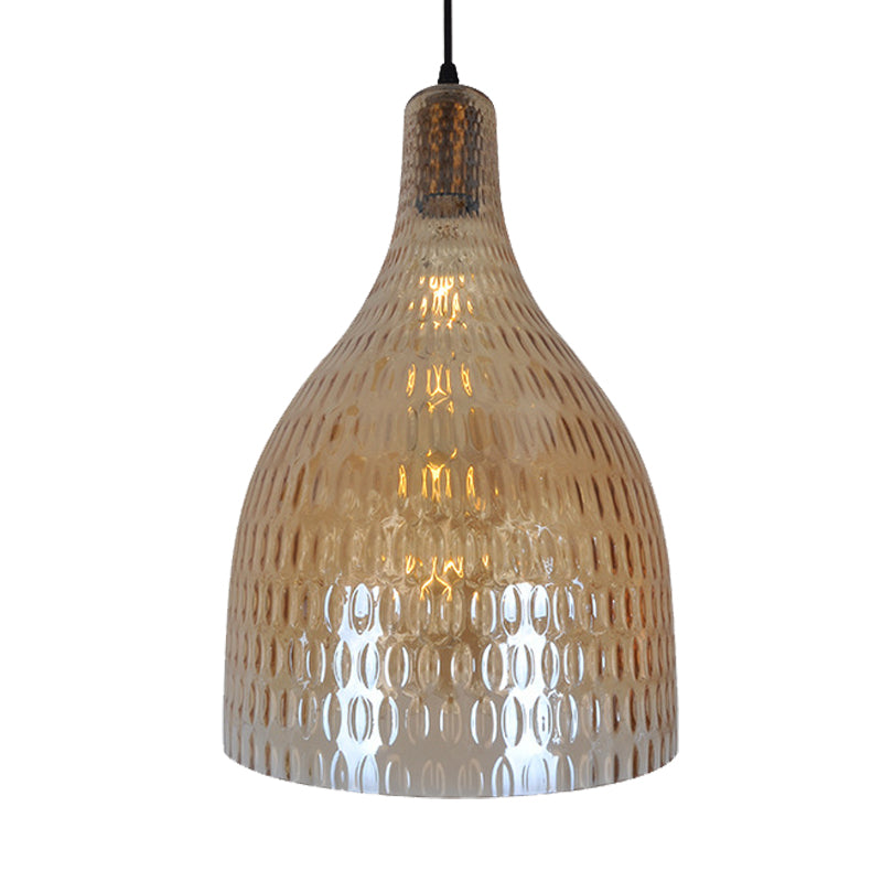 Modern Chrome And Amber Glass Jar Pendant Light For Bedroom