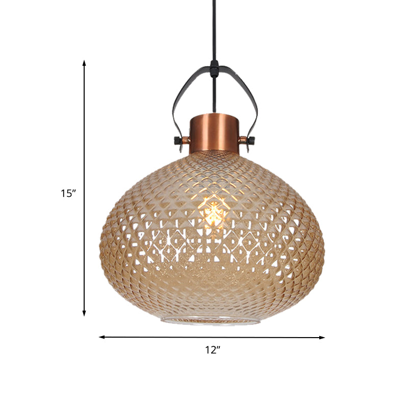Colonial Amber Glass Jar Pendant Hanging Light - 8/10/12 Width Bedroom Lighting Fixture