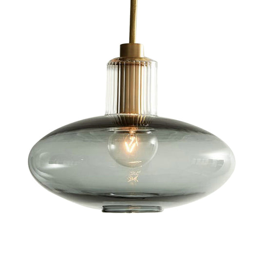 Modern Oval Pendant Light With Grey/Blue Glass - Ideal For Bedrooms