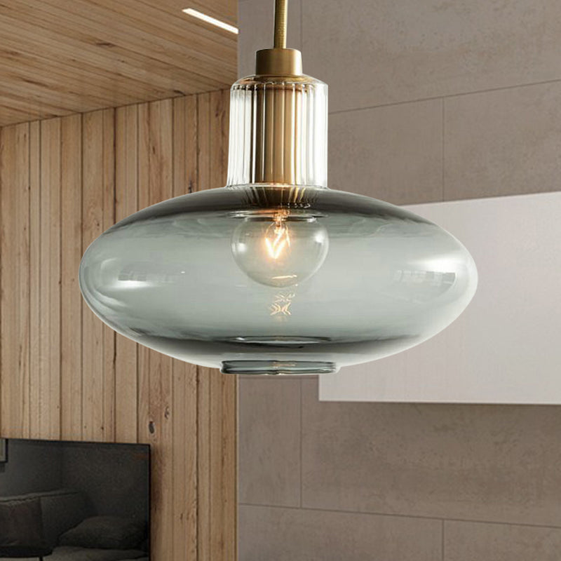 Modern Oval Pendant Light With Grey/Blue Glass - Ideal For Bedrooms