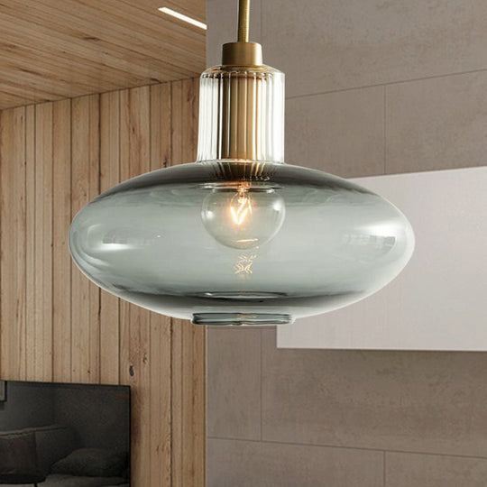 Modern Oval Pendant Light With Grey/Blue Glass - Ideal For Bedrooms