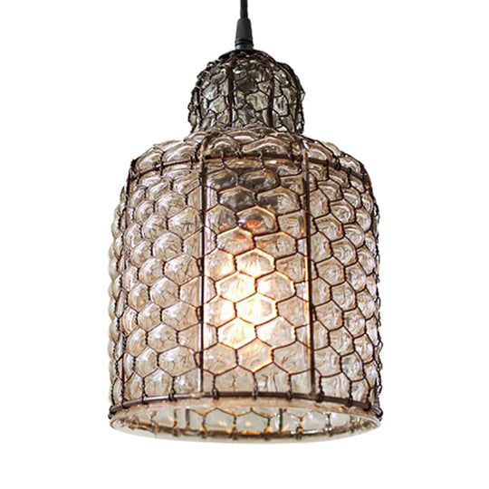 Retro Brown Glass Bell Hanging Light - Stylish 1-Head Ceiling Lamp For Living Room