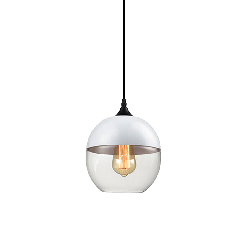 Modern 1-Light Drum/Cylinder/Jar Suspension Pendant – Clear/Yellow Glass – White/Black Fixture