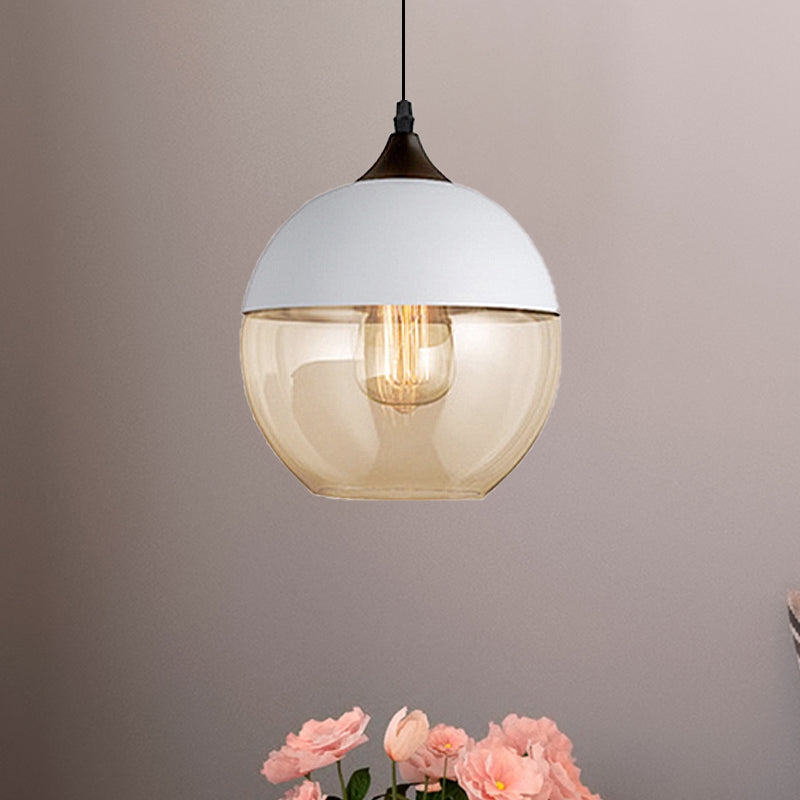 Modern 1-Light Drum/Cylinder/Jar Suspension Pendant – Clear/Yellow Glass – White/Black Fixture