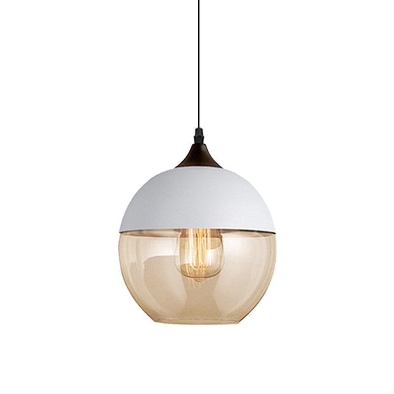 Modern 1-Light Drum/Cylinder/Jar Suspension Pendant – Clear/Yellow Glass – White/Black Fixture