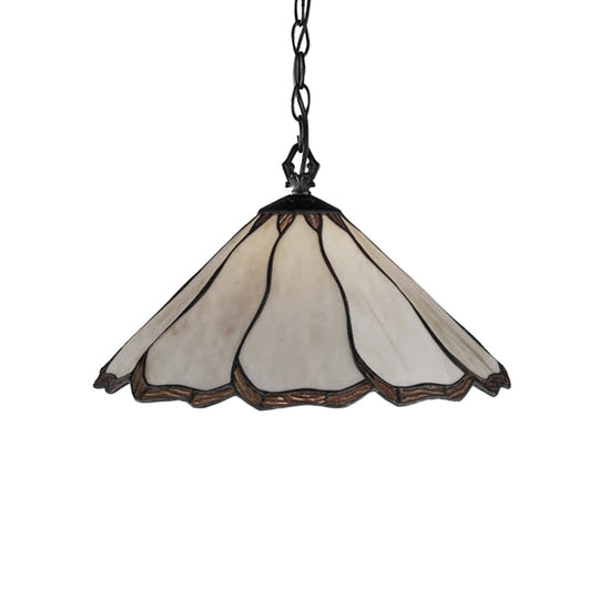 Beige Stained Glass Tiffany-Style Pendant Light for Bedroom 1-Bulb Flared Hanging Design