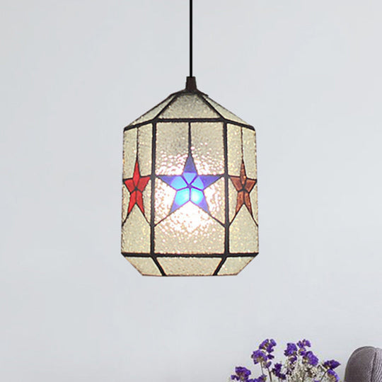 Stylish Star Design Pendant Ceiling Light - White/Clear Tiffany Art Glass, Stainless, 1-Light