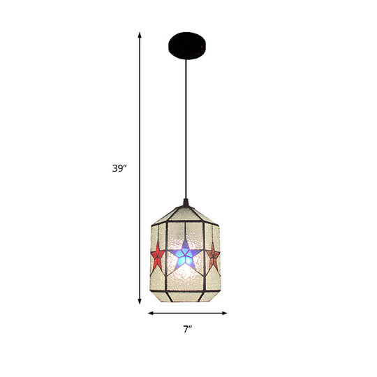 Stylish Star Design Pendant Ceiling Light - White/Clear Tiffany Art Glass, Stainless, 1-Light