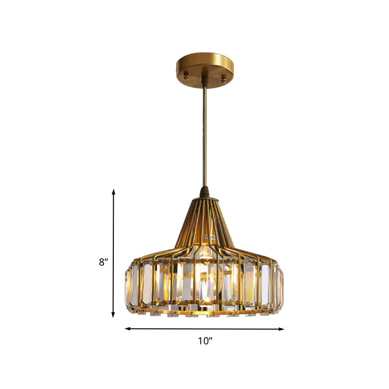 Contemporary Crystal Block Drum Pendant Light - Gold, 1 Light, 10"/14" Wide