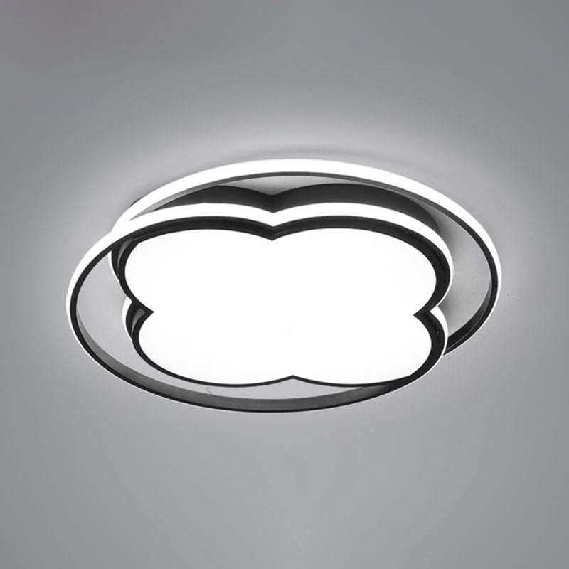 Modern Black Floral Led Ceiling Lamp For Minimalistic Bedroom Lighting / 24.5