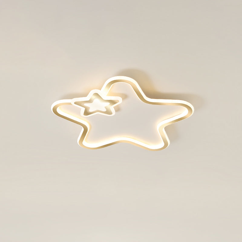 Kids Cartoon Star Led Ceiling Light Fixture - Acrylic Flushmount For Bedroom Gold / White