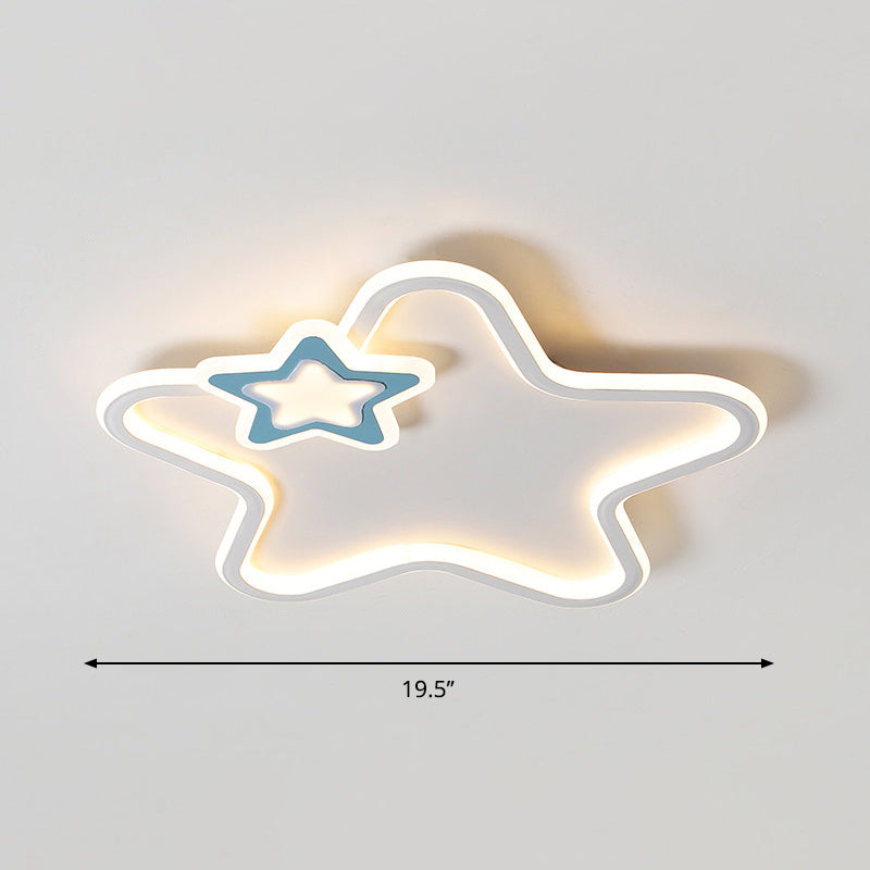 Kids Cartoon Star Led Ceiling Light Fixture - Acrylic Flushmount For Bedroom Blue / White