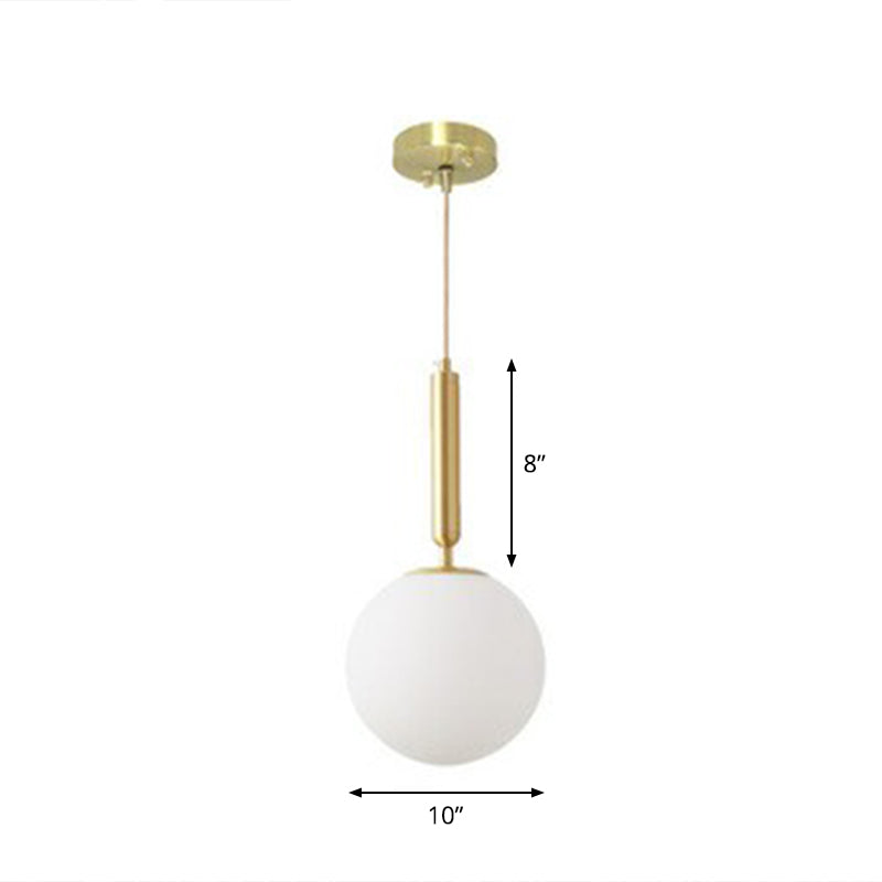 Suspension simple en laiton : verre blanc, 1 tête, éclairage pendulaire de salle à manger en forme de boule