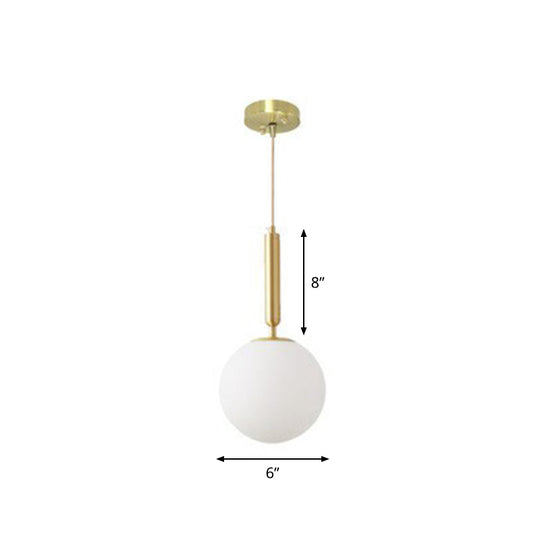 Suspension simple en laiton : verre blanc, 1 tête, éclairage pendulaire de salle à manger en forme de boule
