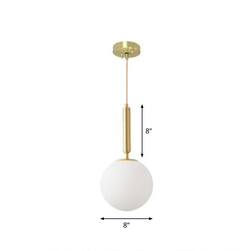 Suspension simple en laiton : verre blanc, 1 tête, éclairage pendulaire de salle à manger en forme de boule