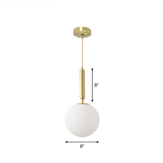 Suspension simple en laiton : verre blanc, 1 tête, éclairage pendulaire de salle à manger en forme de boule