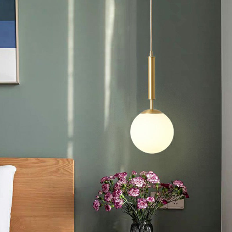 Milk Glass Ball Pendant Light With Brass Finish - Minimalist 1-Light Dining Room Fixture White / 6