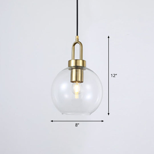 Simple Glass Sphere Pendant Light - 1 Head Brass Finish - Dining Room Ceiling Lamp