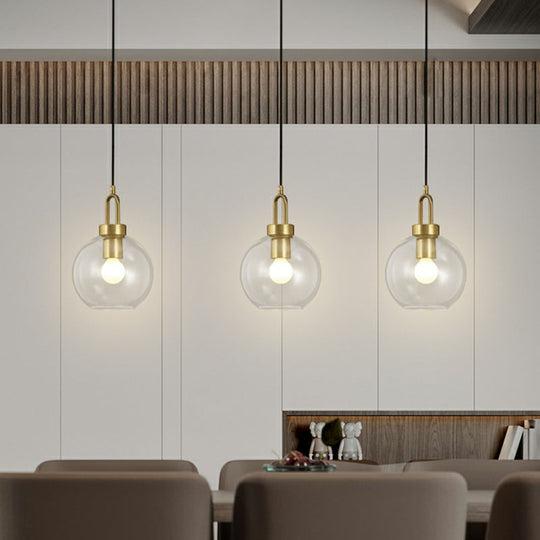 Simple Glass Sphere Pendant Light - 1 Head Brass Finish - Dining Room Ceiling Lamp