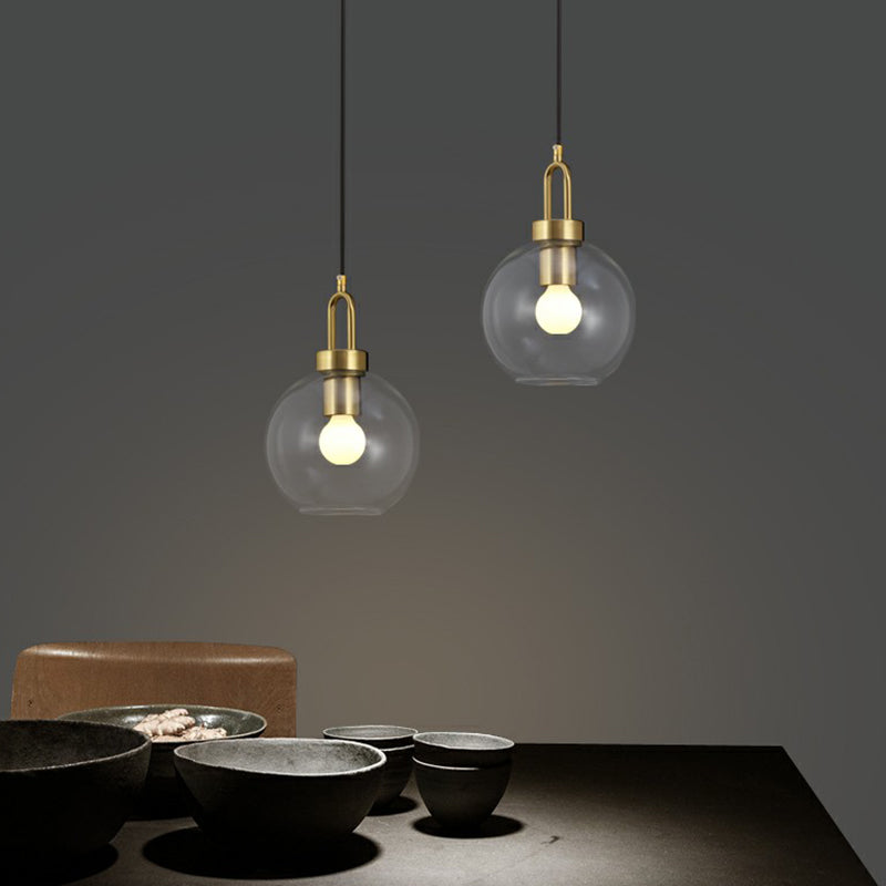 Simple Glass Sphere Pendant Light - 1 Head Brass Finish - Dining Room Ceiling Lamp