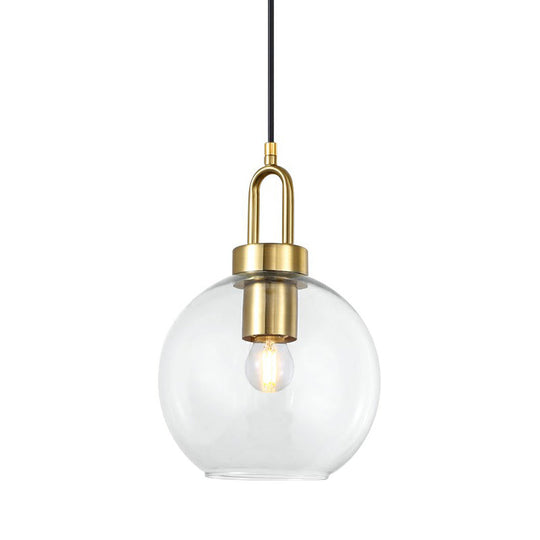 Simple Glass Sphere Pendant Light - 1 Head Brass Finish - Dining Room Ceiling Lamp