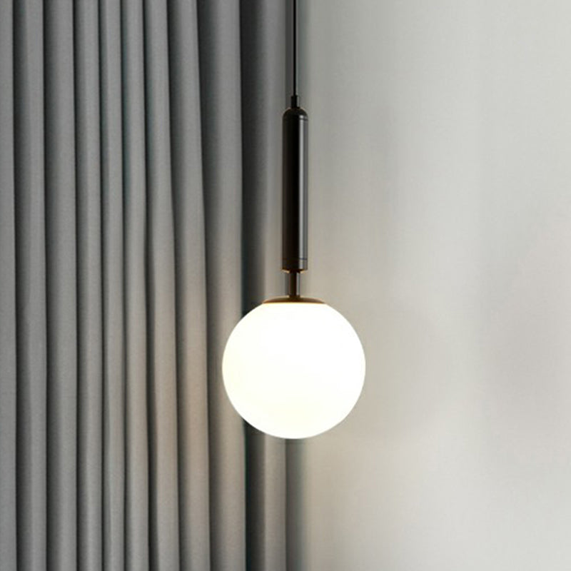 Nordic Opal Glass Ball Pendant Lamp - 1-Light Bedside Hanging Light Fixture