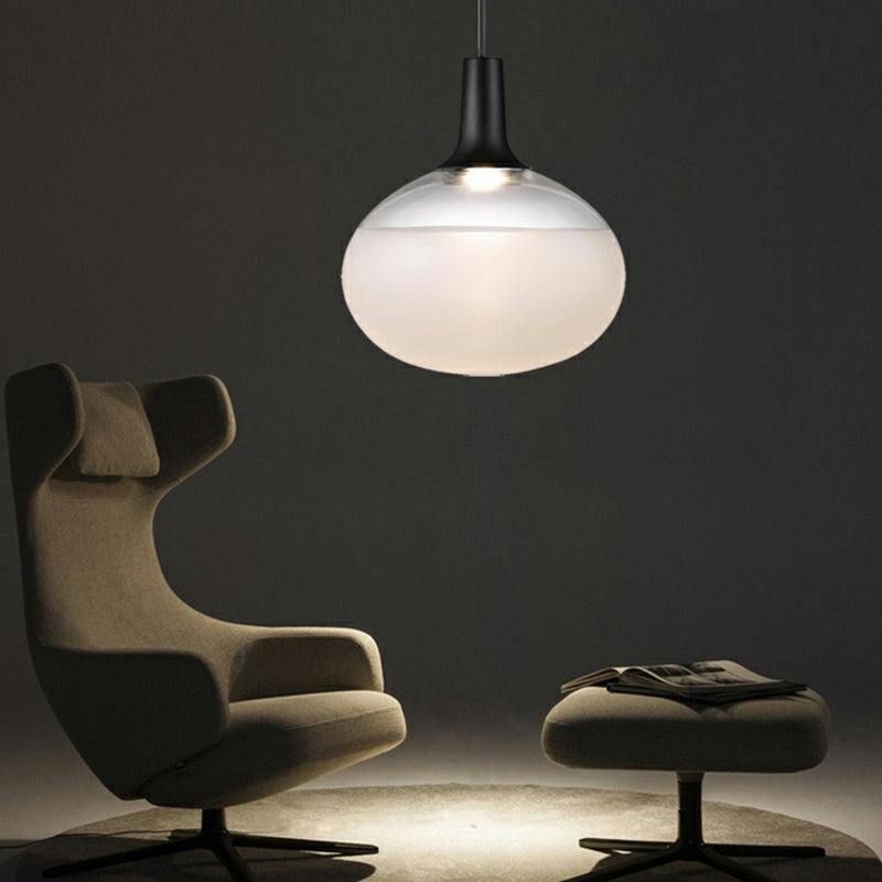 Modern Black Glass Elliptical Suspended Lighting Fixture for Restaurants