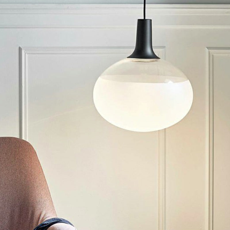 Modern Black Glass Elliptical Suspended Lighting Fixture for Restaurants