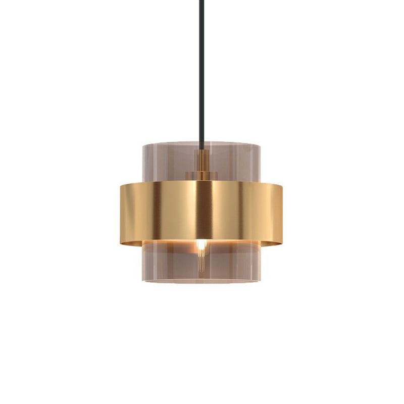 Cognac Glass Pendant Light Fixture with Nordic Design and Gold Ring Guard