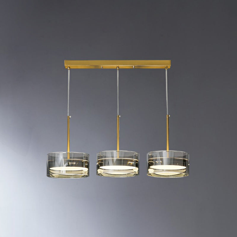 Modern Gold Drum Led Pendant Light With Glass Shades 3 Heads Ceiling Fixture